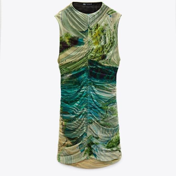 Nwt ZARA PRINTED TULLE DRESS GREEN - Picture 9 of 16